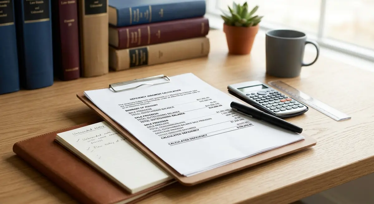 Document showing a deficiency judgment calculation after an Alberta foreclosure sale