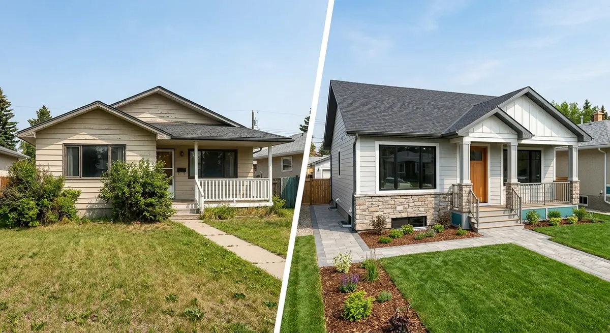 Before and after of a successful Calgary house flip funded by home equity