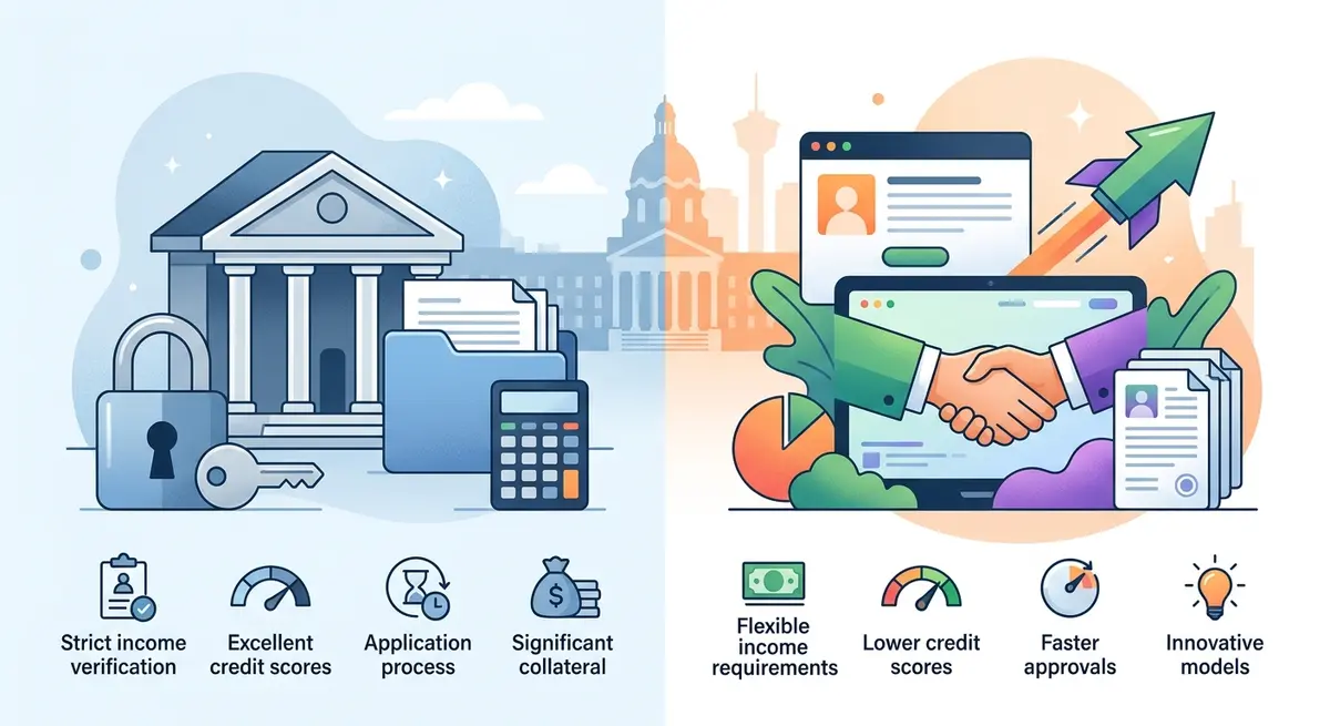 Comparison chart showing traditional vs alternative lending requirements in Alberta