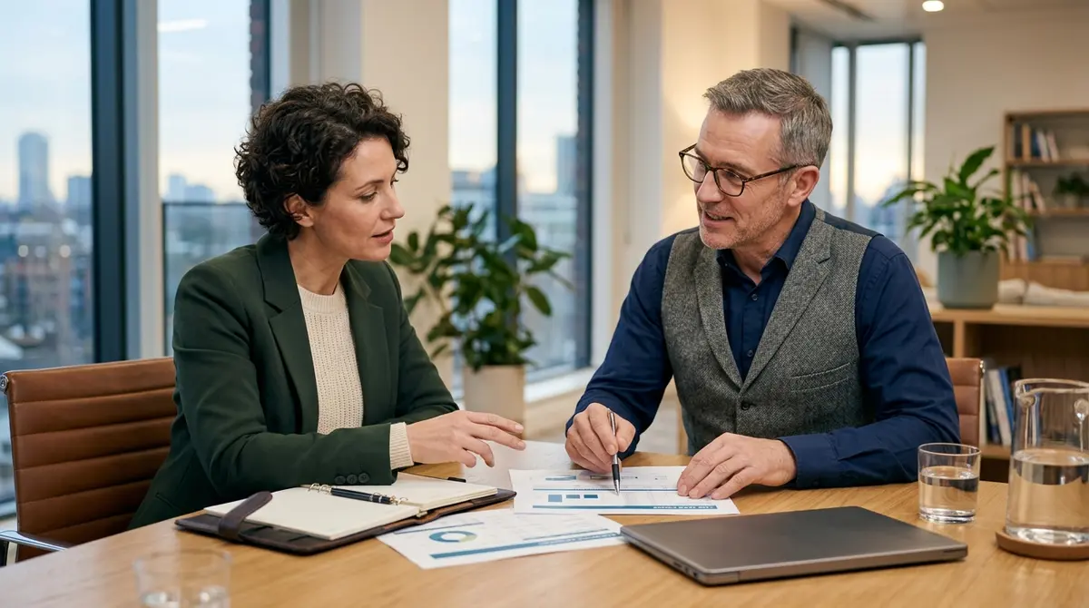 Business owner consulting with a financial advisor about tax deductions on home equity loans