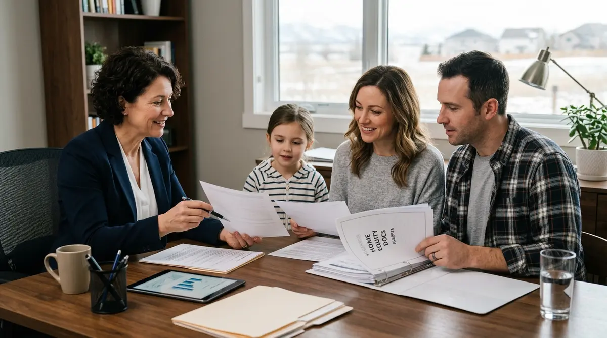 A financial advisor helping an Alberta family review home equity documents