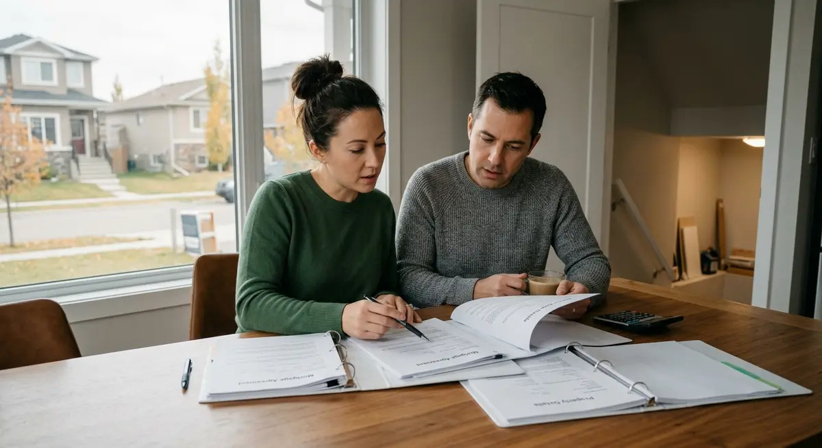Calgary homeowner reviewing mortgage documents for a house with an unpermitted basement suite